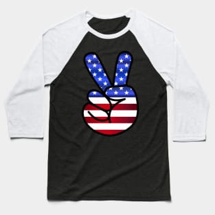 American Flag Peace Symbol Fingers Baseball T-Shirt